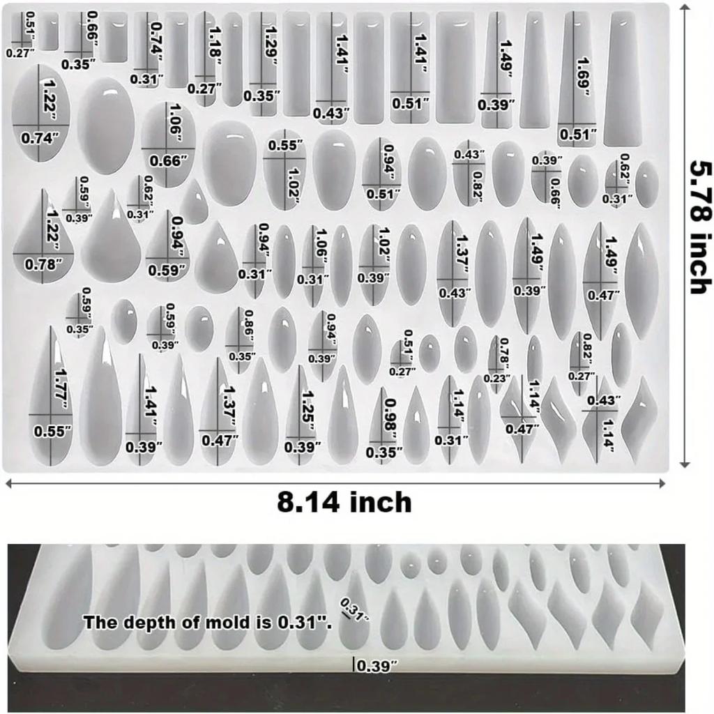 Силиконовая форма для серег-пусет с 41 парной формой, прямоугольная форма-капля для подвесок из УФ-смолы, форма для литья кабошонов для изготовления ювелирных изделий