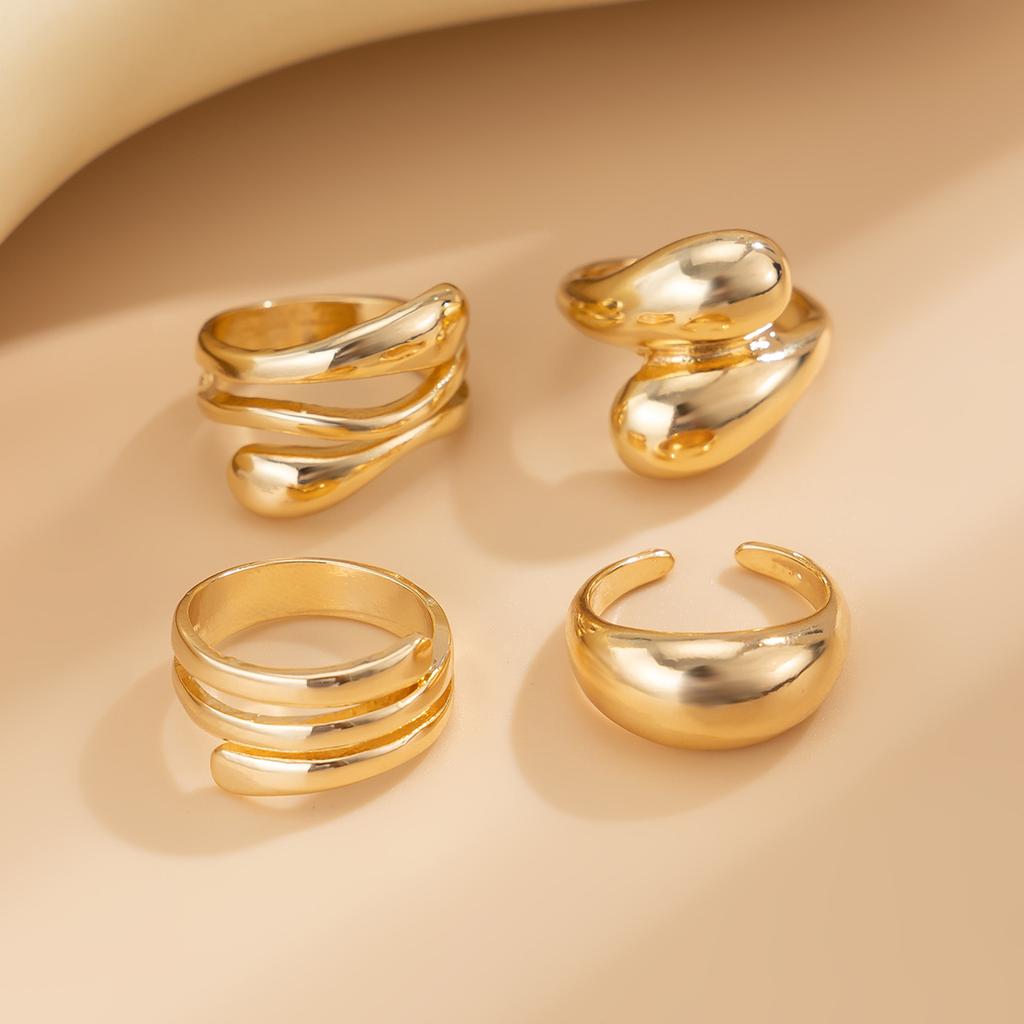 Sweet and Cool Geometric Baroque Pearl Ring Set, Personalized Liquid Metal Glossy Ring