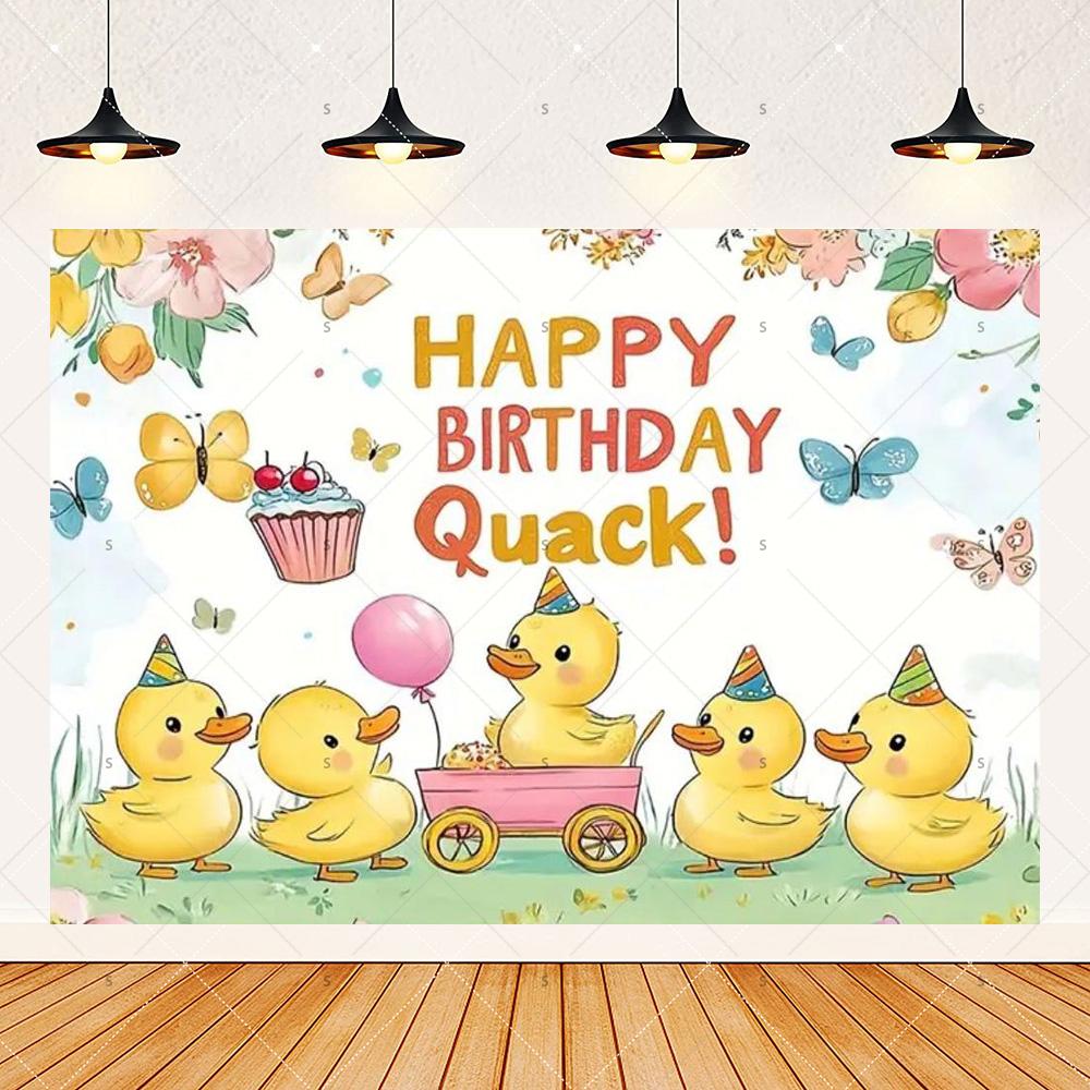 Cute Yellow Duck Theme Background Banner Kids Birthday Party Decorations Photography Backdrop Cartoon Baby Shower Supplies Props