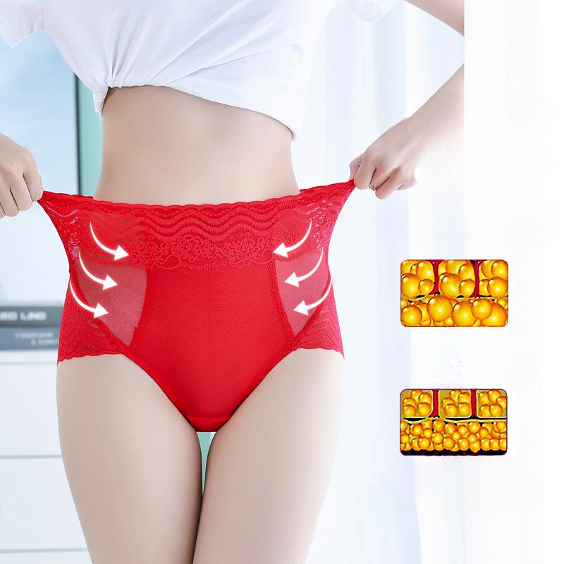 Lace High Waist Briefs Cinching Hip Lifting Underwear for Women Pure Cotton Antibacterial Strong Seamless Triangle Panties