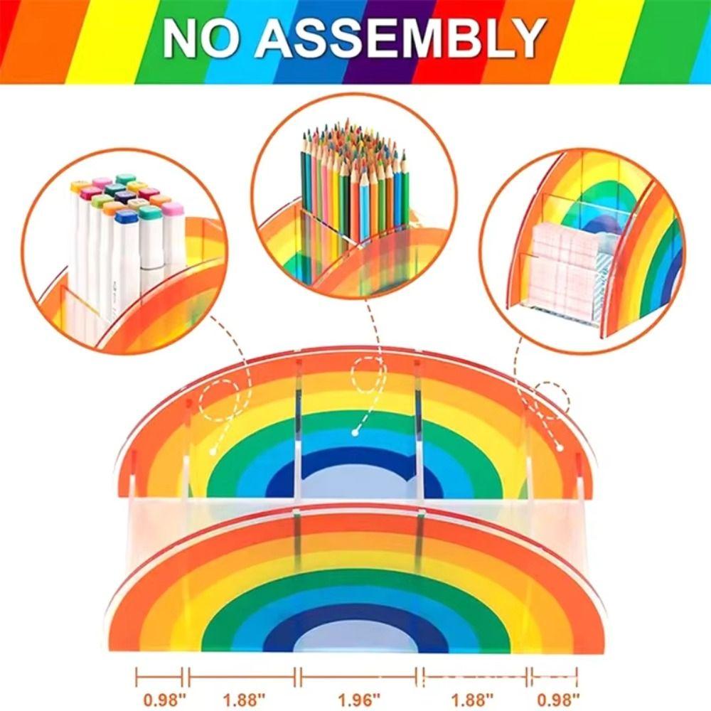 with 5 Grids Office Storage Box Acrylic Makeup Brush Storage Rack Rainbow Pen Holder  Makeup Tool