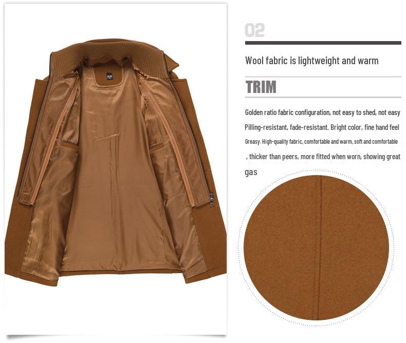 Мужское шерстяное пальто-тренч приталенного кроя - Утепленное зимнее пальто и куртка, Доступны большие размеры