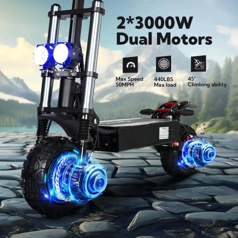 TOURSOR E5B Adult Electric Scooter 6000W Dual Motor 60V 40AH Off-road Tires Electric Scooter for City and Off-road Adventures