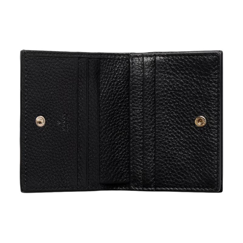 Gucci GG Emblem Emblem Brand Print Snap Fastening Grained Leather Wallet Mini Women's Black