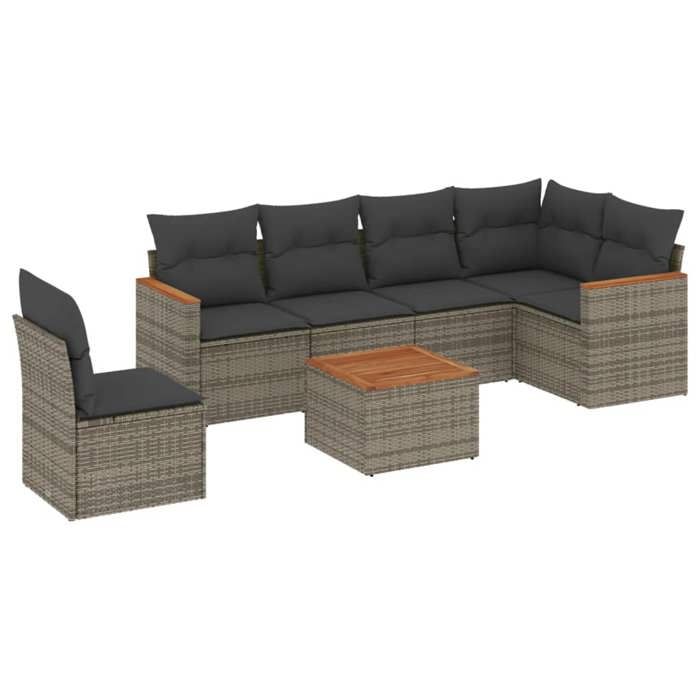 VidaXL Salon de Jardin avec Coussins 7 pcs, Canapés de Terrasse, Ensemble de Meubles de Patio, Mobilier d'Extérieur, Gris 3258427