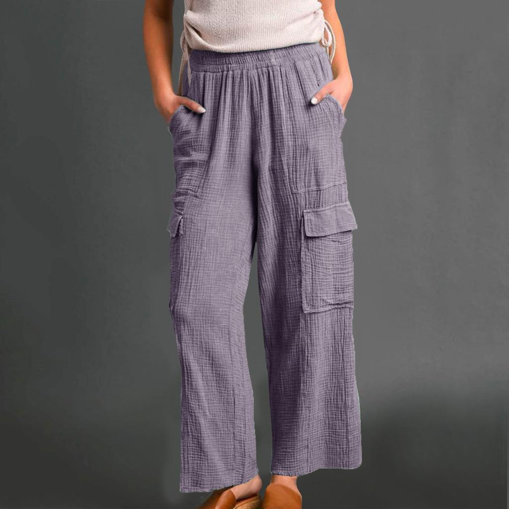Женские мешковатые брюки с высокой талией и широкими штанинами, хлопковые льняные брюки-карго, брюки