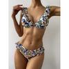 Летний сексуальный кружевной купальный костюм 2 шт. с цветочным принтом комплект бикини Push Up Купальники Женская пляжная одежда
