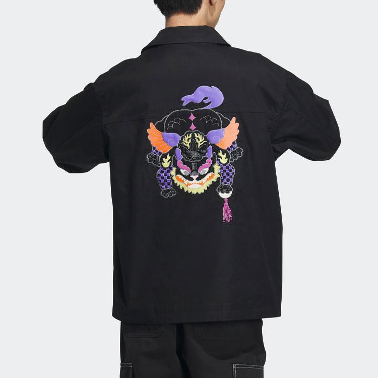 Adidas Originals Logo Embroidered Print Single-Breasted Long Sleeve Jacket Unisex Jackets Black IK8659