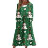 Women's Casual Round Neck Christmas Print Midi Dress Long Sleeve Pocket Dress