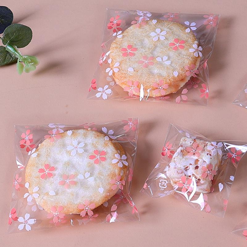 100 шт., упаковочная сумка для сухофруктов, подарочные пакеты, сумка для хлеба, самоклеящаяся белая цветочка, конфеты