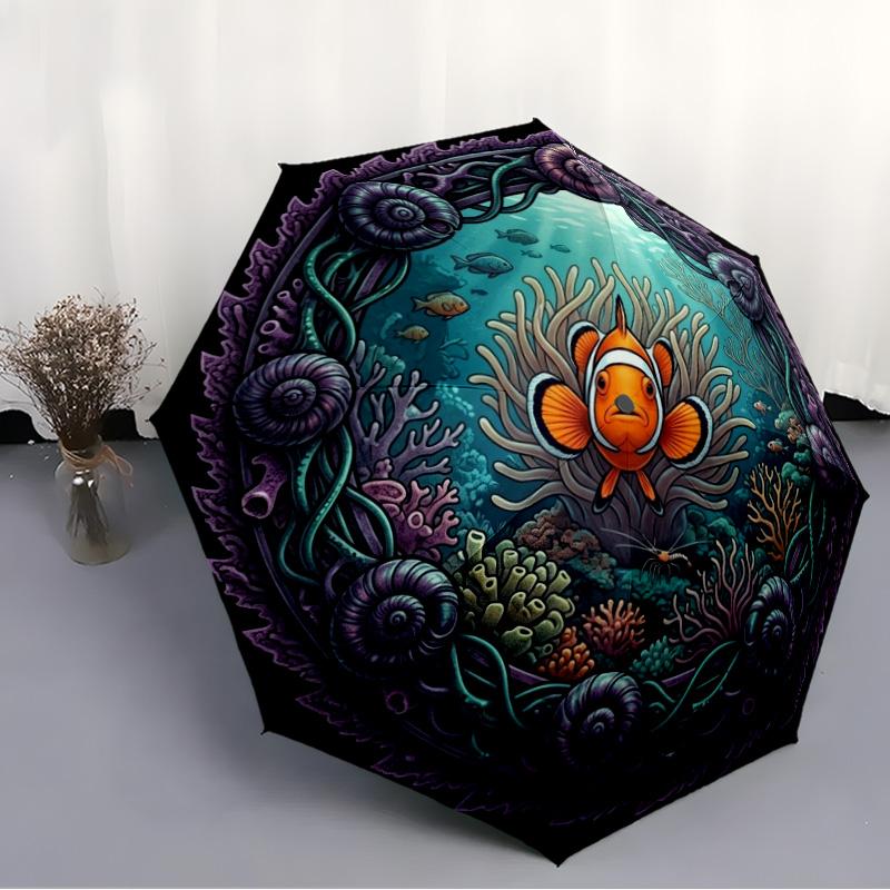 Oceanic Dreamscape pattern umbrella, portable and foldable design, 8 ribs, a casual accessory for Halloween, Christmas, and birthday gifts.
