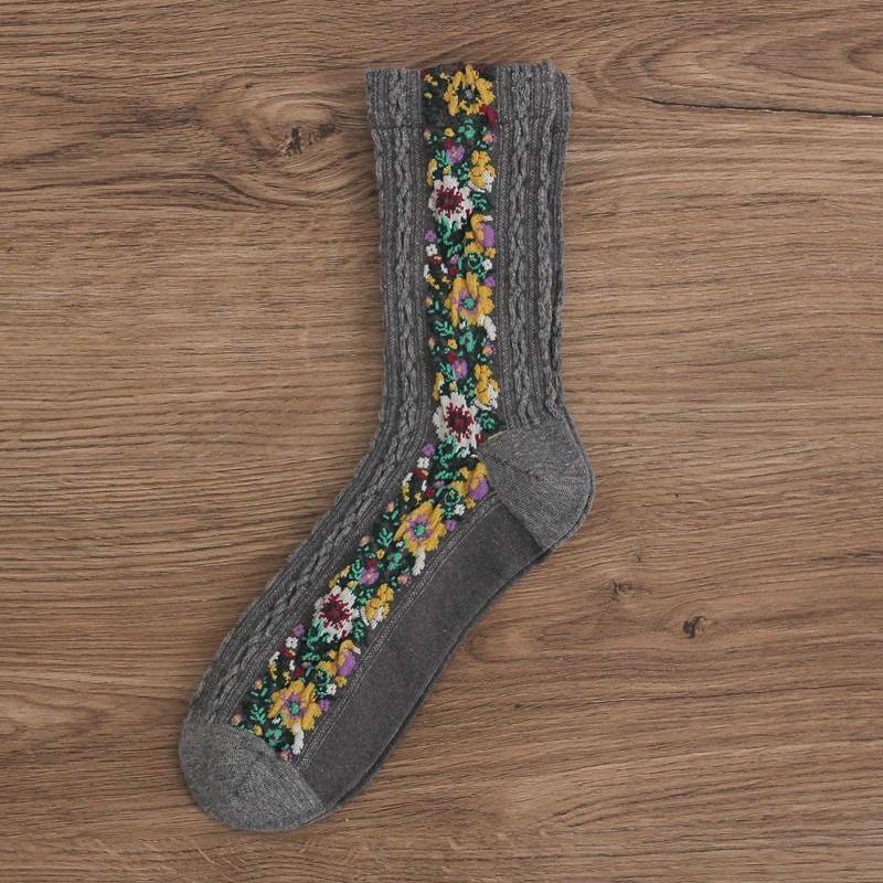 Хлопковые женские носки с рисунком, маленькие модные носки-трубочки с цветочным принтом, зимние теплые женские носки