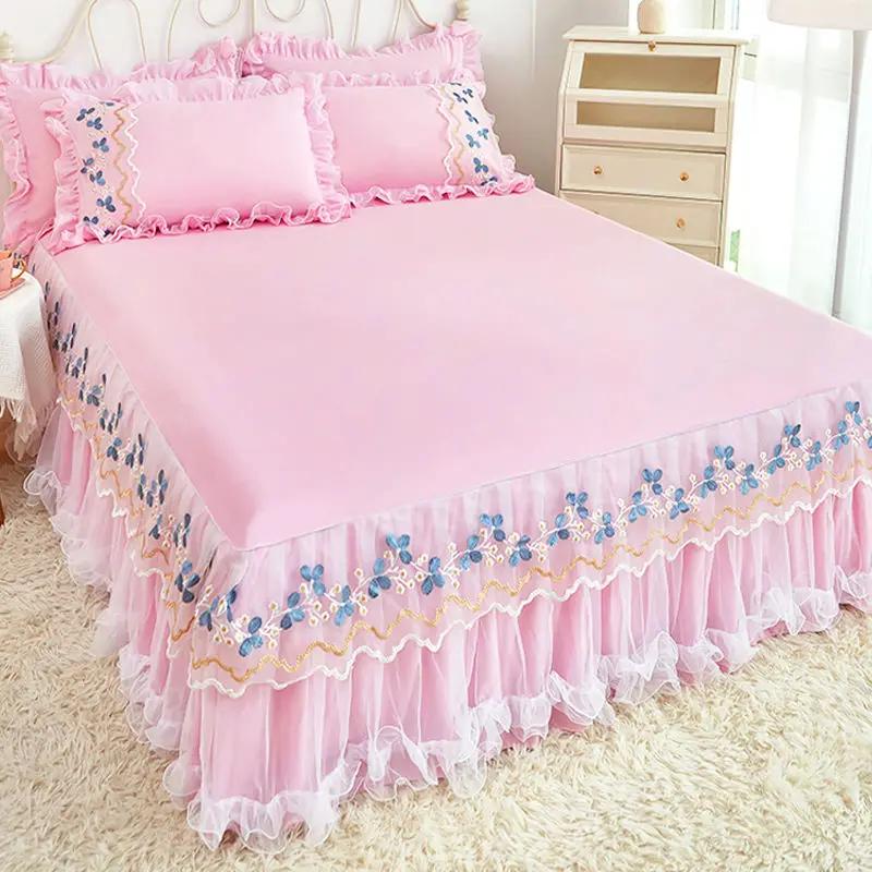 Minimalist Lace Bed Skirt Princess Embroidered Thick Simmons Mattress Cover Anti Slip Protective Home Decor