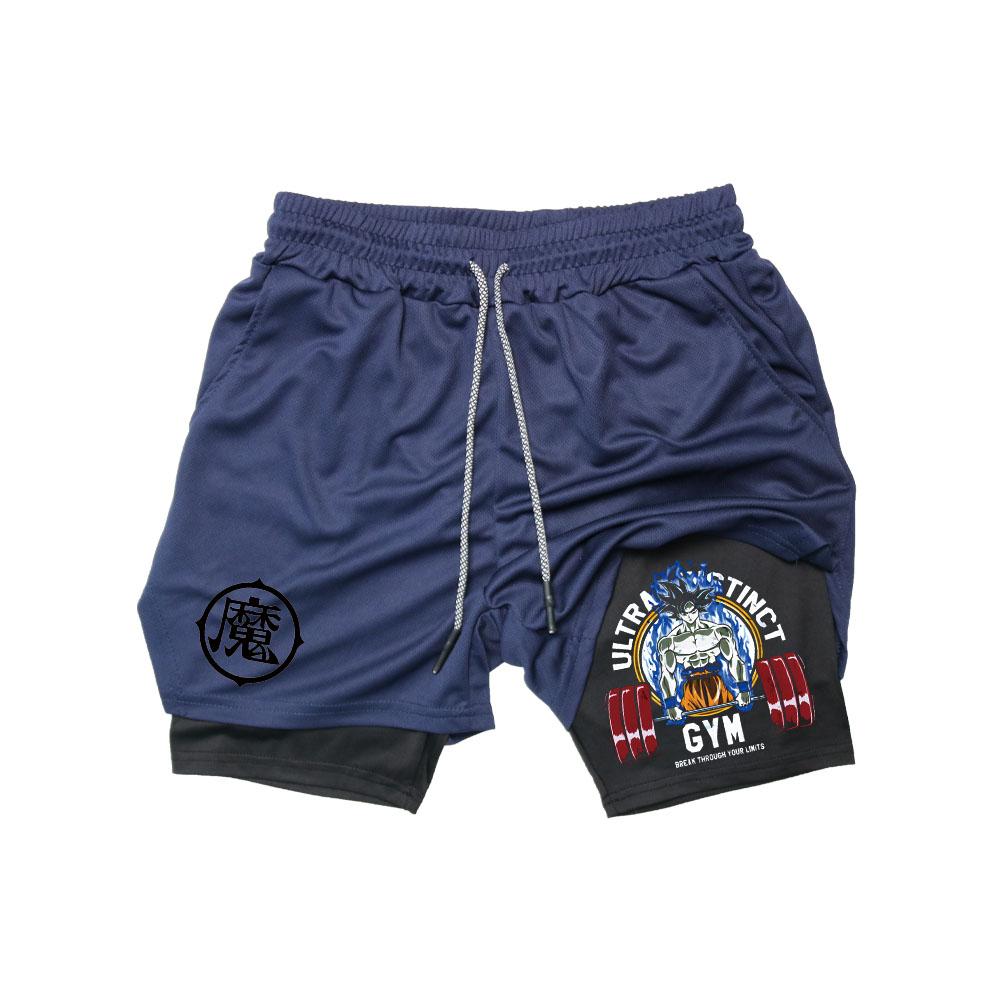 Аниме спортивные шорты для мужчин и женщин фитнес манга принт 2 в 1 спортивные шорты для тренировок быстросохнущие сетчатые шорты