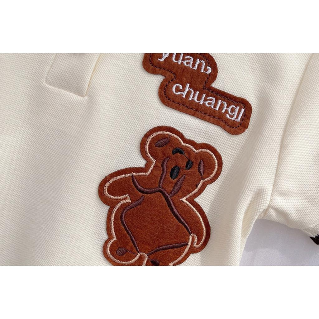 Classic Animal Baby Short Sleeved Set, Boys and Girls Short Sleeved T-shirt Set, Cartoon Bear Collar T-shirt Set