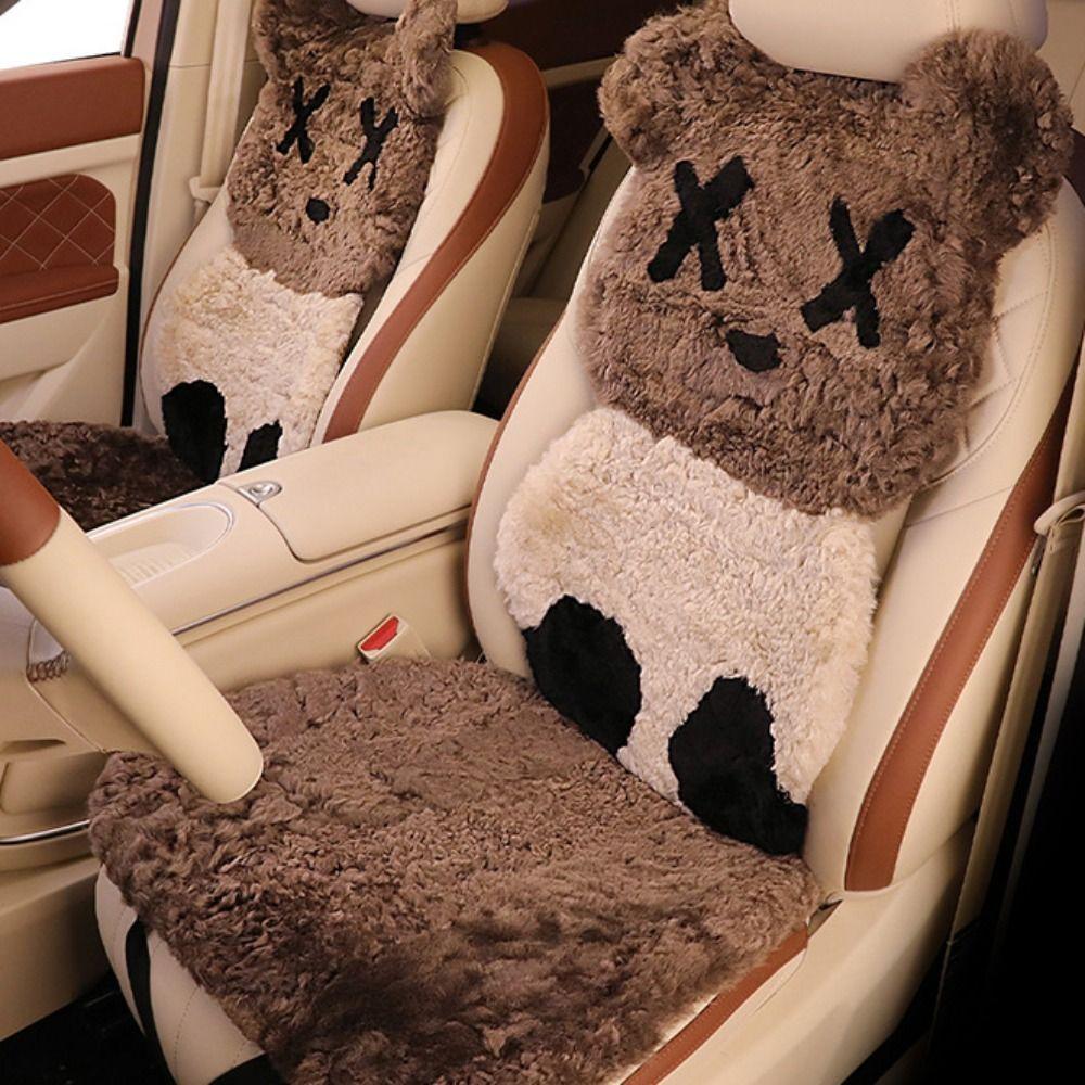 Утолщенная подушка для сиденья автомобиля с изображением медведя, мягкий чехол для сиденья автомобиля, прочная теплая подушка с изображением мультяшного автомобиля для холодной погоды