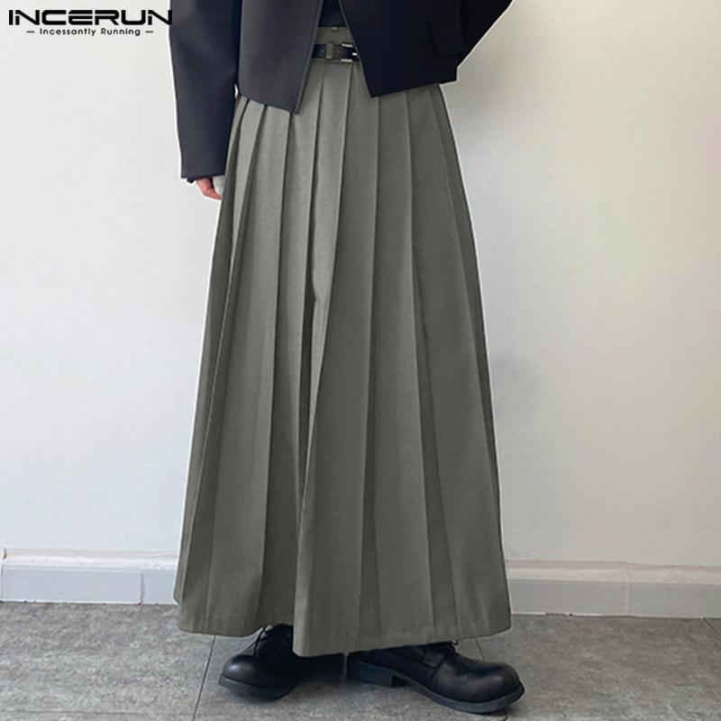 INCERUN Весенние мужские плиссированные свободные длинные юбки