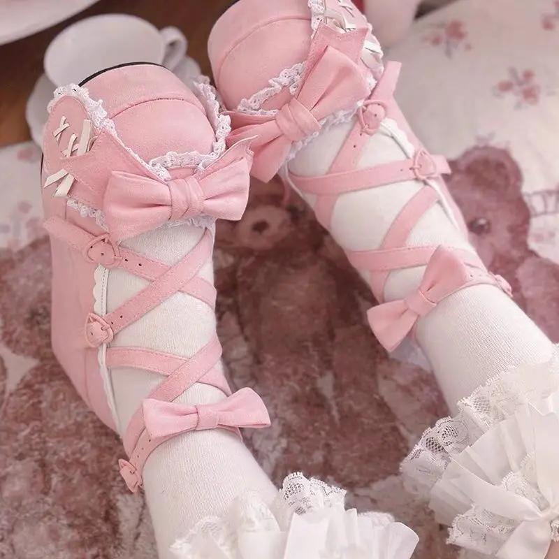 Fashion Sweet Girls Lolita Cute Rabbit Ears Platform Shoes Cute Bowknot Monk Alice Flat Elevator Shoes Mary Janes
