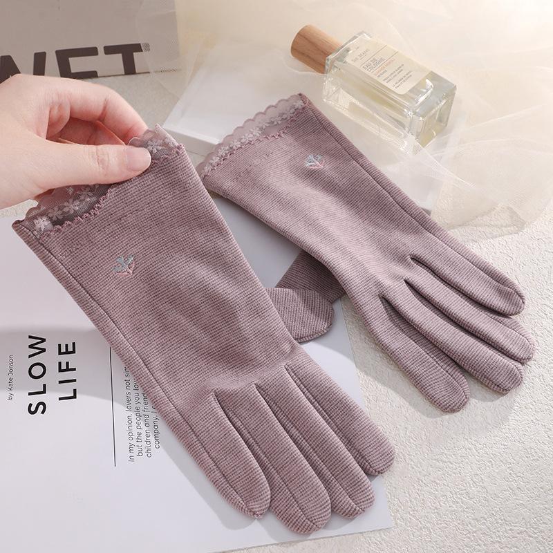 Теплые женские перчатки с узором «тысяча птиц», элегантные, для улицы, для верховой езды, холодо- и ветрозащитные, однослойные кружевные перчатки для весны и осени