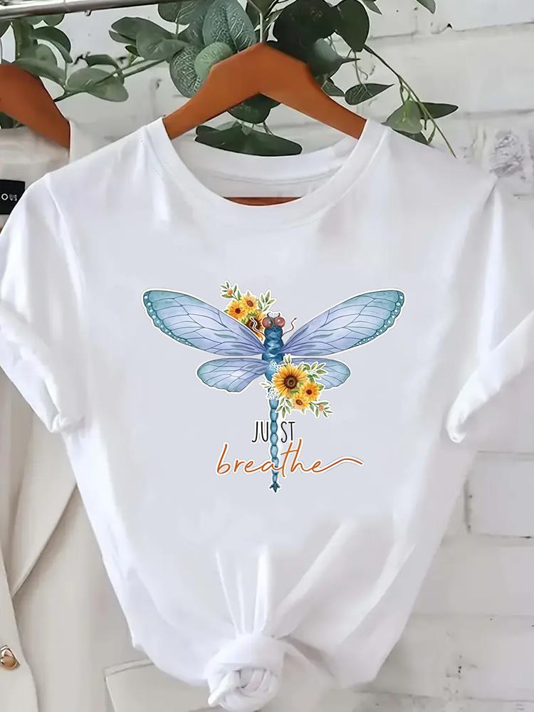 (Asian Size) Feather Style Cute Women Printed Lady Casual Short Sleeve T Tee Top Clothing Shirt Fashion Female Graphic T-shirts
