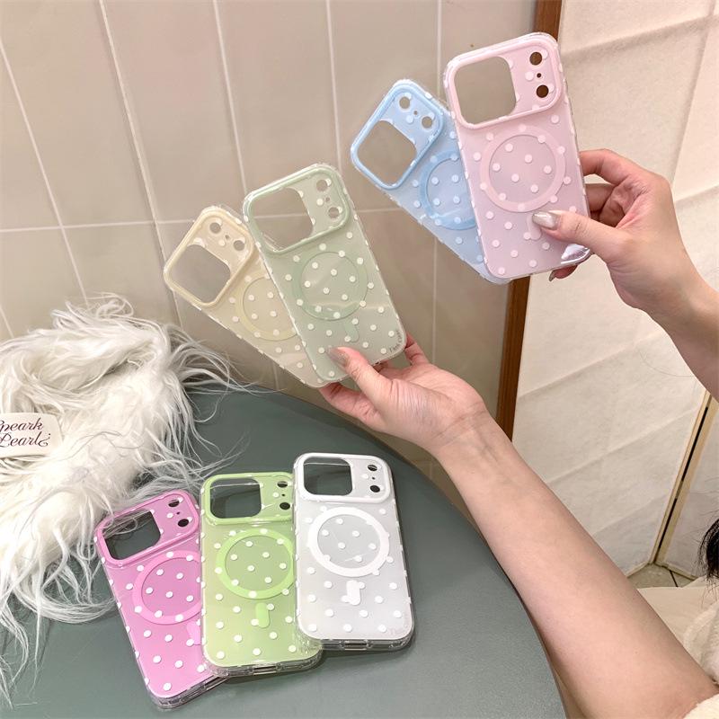 Магнитный чехол однотонный в горошек для iPhone 17, 16 Pro Max, 15, 14