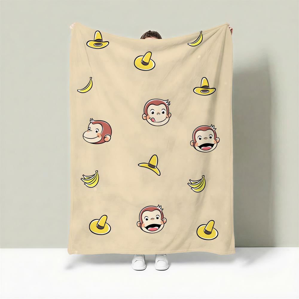 Cartoon C-Curious George Throw Lightweight 240g Flannel blanket Soft Skin-friendly for Summer Cooling