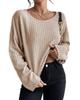 Beige Drop Shoulder Loose Ribbed Knit Top