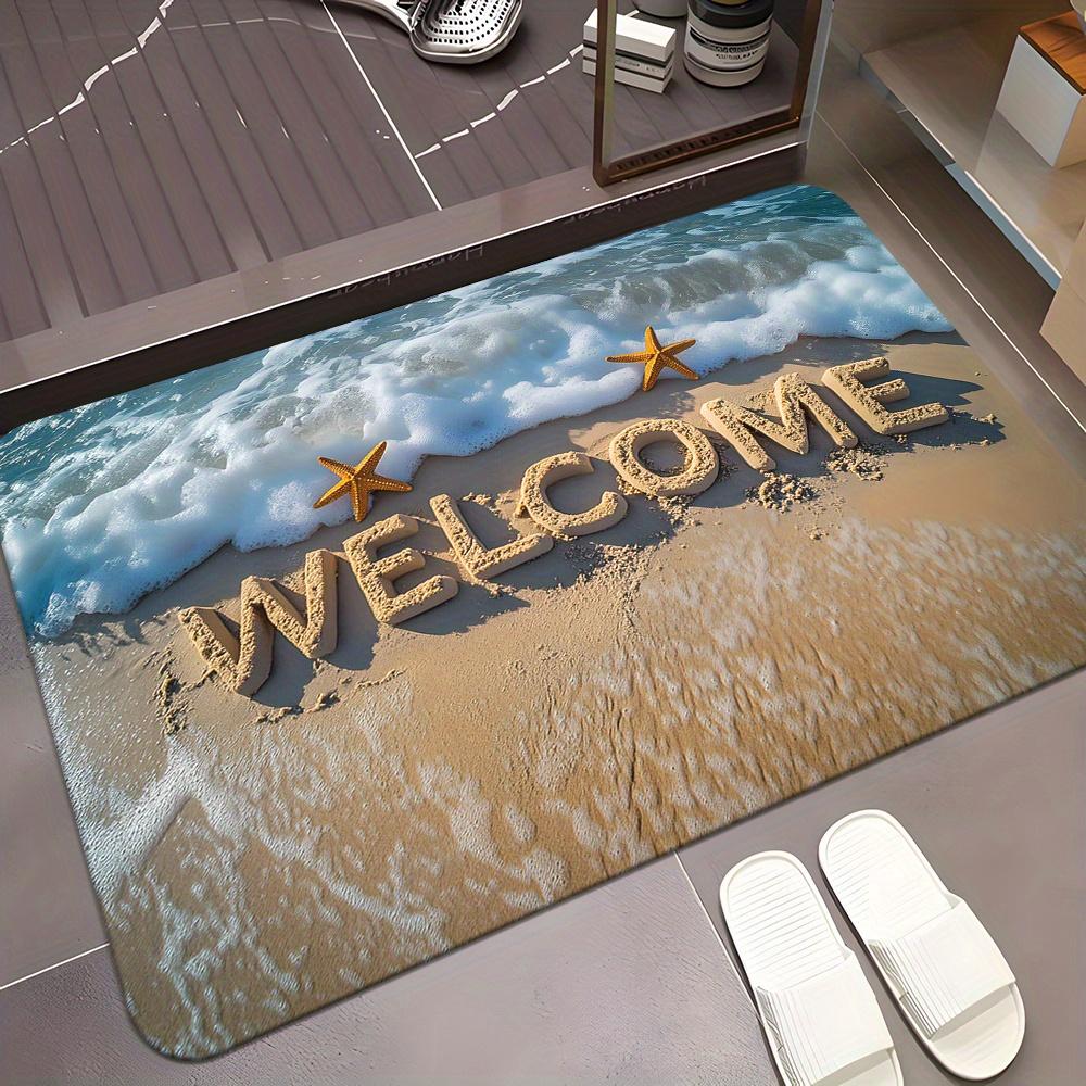 Beach Welcome Mat with Starfish Design for Home Decor - Coastal Theme Doormat, Non-Slip Floor Rug Skid resistant carpet