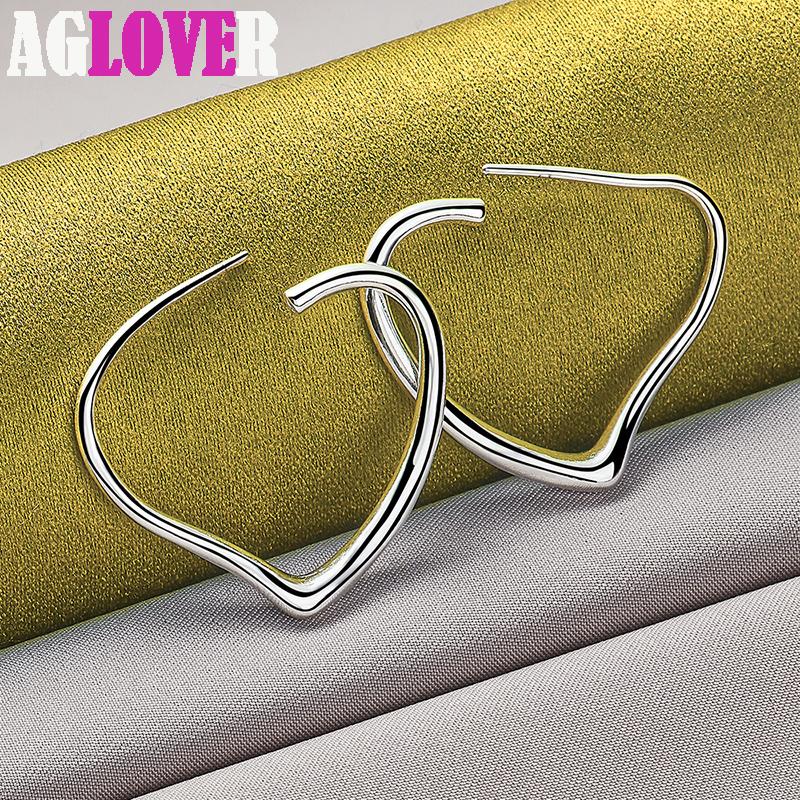 Ювелирные изделия: серьги-кольца из стерлингового серебра 925 пробы с сердцем 29x37 мм