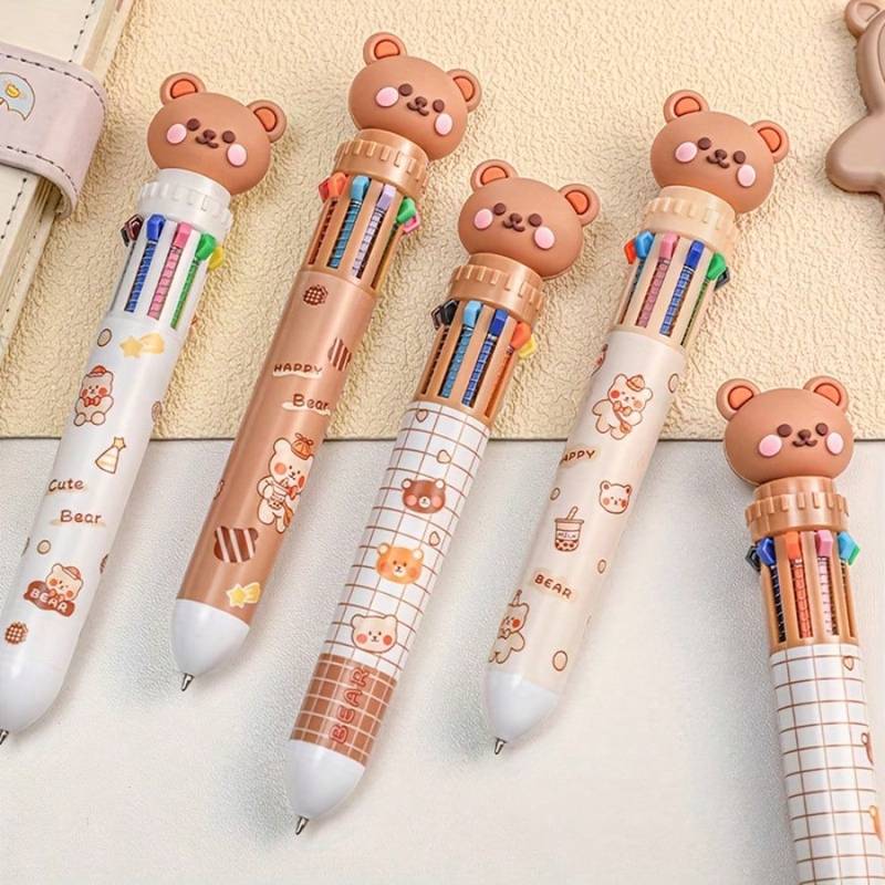 2PCS Kawaii Bear 10-in-1 Multicolor Ballpoint Pens Cute Aesthetic Stationery for School  Office, Journaling & Gifts