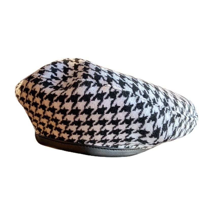 Beret Houndstooth Classic Womens Flat Top Hat In Black Edition Summer