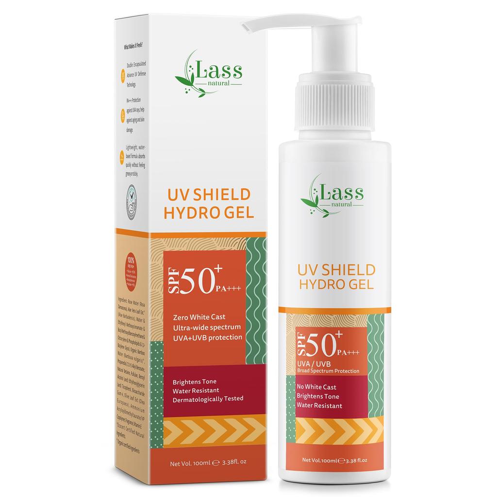 Lass Натуральный Гидрогель-Защита от УФ-лучей Солнцезащитный Крем SPF 50+ PA+++ | Аква-Гель Солнцезащитный для Сухой, Нормальной и Чувствительной Кожи | Широкоспектральная Защита | Без W