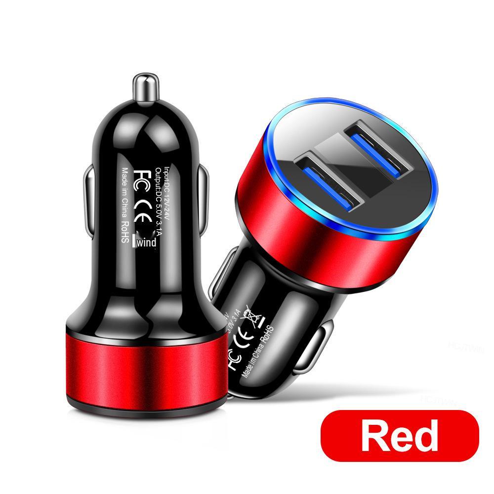 Dual USB Car Charger with LED Display, Aluminum Alloy, Cigarette Lighter Adapter, Fast Charging, Multi-Function.