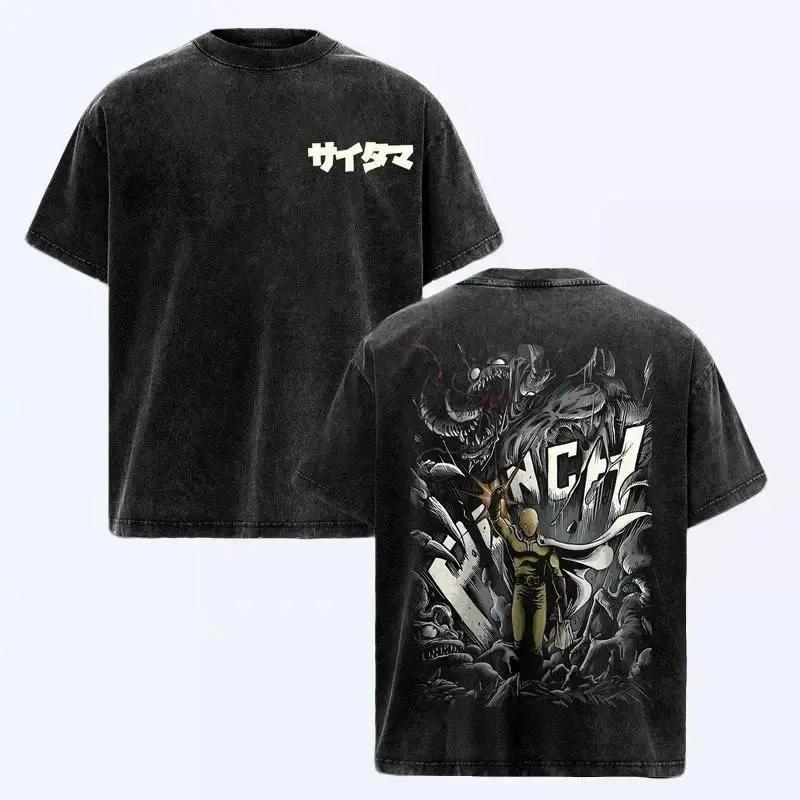 ONE PUNCH MAN Saitama Printed Tee Men Women Retro Washed T-shirts Oversized Cotton T Shirt Short Sleeve Clothing Harajuku Tshirt