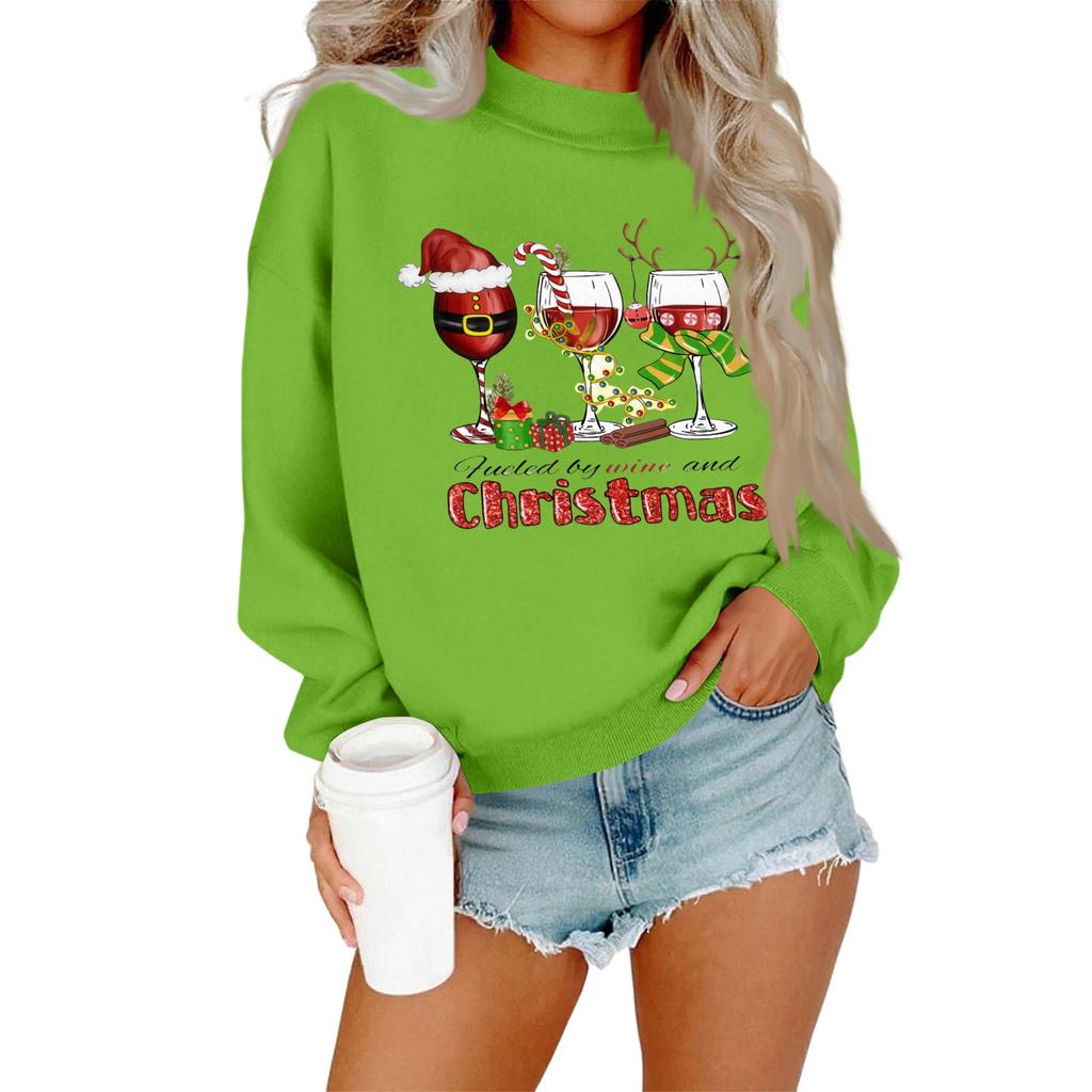 Женский повседневный модный свитшот с круглым вырезом и длинными рукавами с рождественским принтом