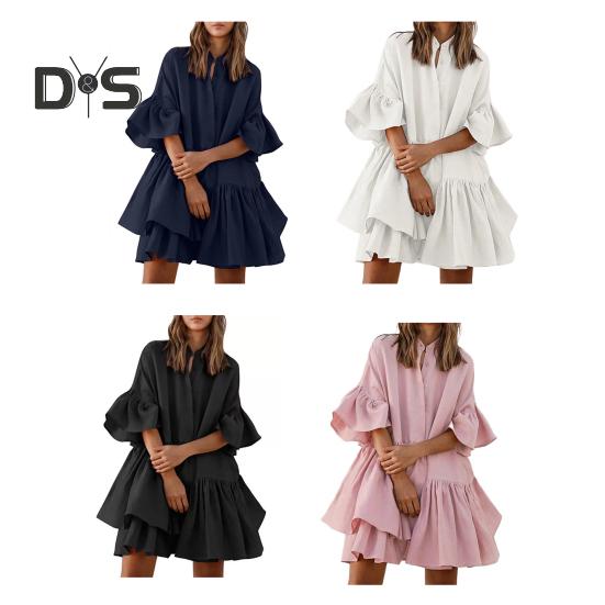 Женское многоярусное платье-бэбидолл с плиссированными рукавами, летнее повседневное свободное мини-платье средней длины для повседневной жизни и пляжных вечеринок