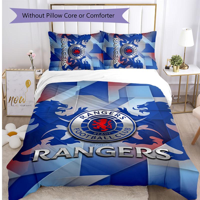 Rangers FC Печатный комплект постельного белья из 3 предметов Дышащий пододеяльник с наволочками Декоративное постельное белье для спальни дома
