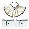 Women's Black Trimmed Chiffon Pleated Detachable Fake Collar Wrist Cuffs False Sleeves for Formal Event Decorative Piece