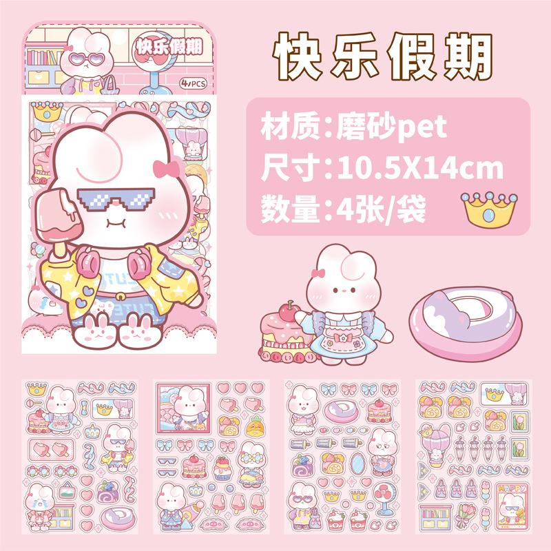 4 Sheets Scrapbook Stickers Set Cute Small Pink Animals Transparent Calendar Diary Book Sticker Scrapbooking Decorative Stickers