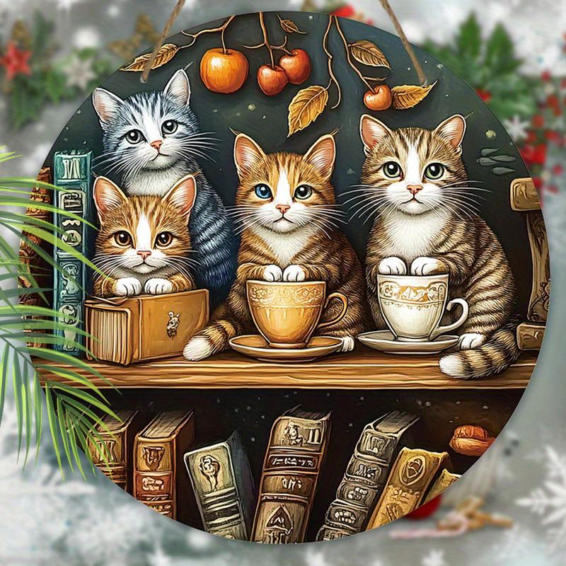 2D Flat Hanging Decorative Signs,interior Wall or Door Decoration,garden Decoration,the Pattern Is Four Cute Kittens,a Housewarming Gift for Friends