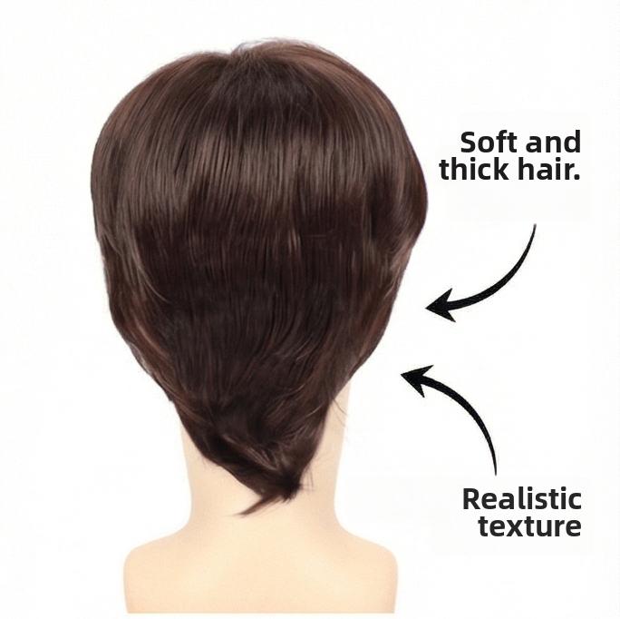 Мужской коричневый короткий прямой парик с боковым пробором