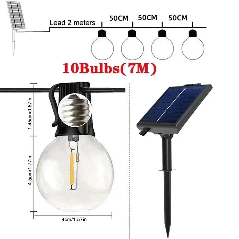 G40 Solar String Lights Outdoor 8Mode Solar Globe String Bulb Patio Hanging Lights Waterproof Garden Pergola Bistro Deck Decor