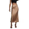 Women Midi Skirt Mid-rise A-Line Solid Color Fishtail Skirt Smooth Fabric Office Lady Skirt Daily Wear