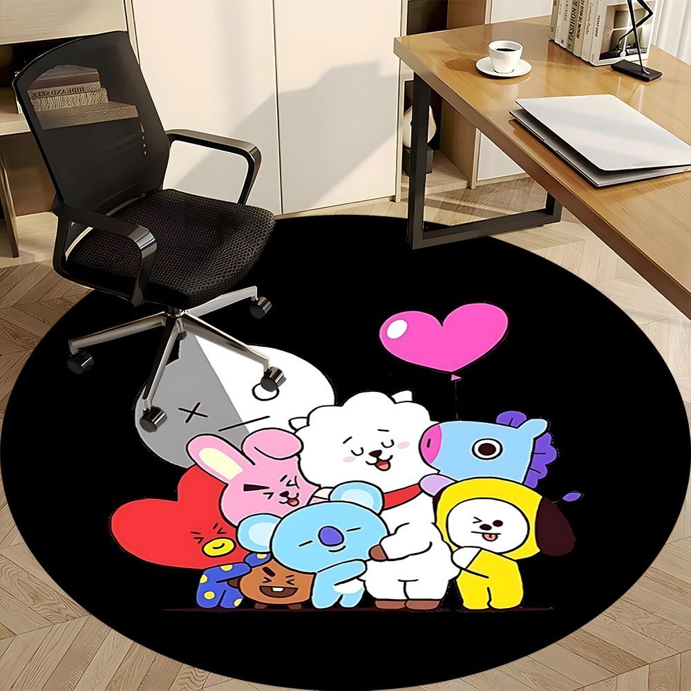 1 шт. Круглый коврик BT21 для офиса - Идеально подходит для декора офиса или кабинета, Машинная стирка, Нескользящая основа, Декоративный коврик для пола