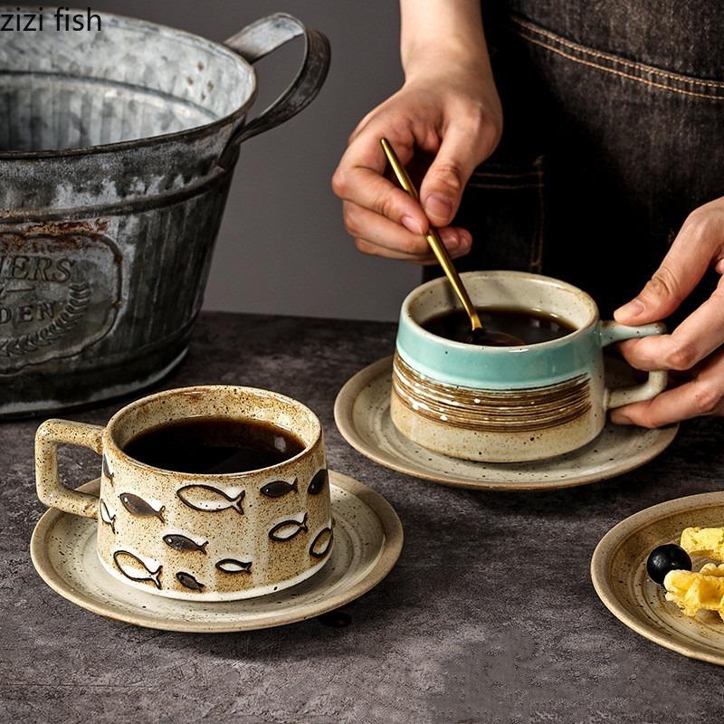 Керамическая кофейная чашка и набор блюдец Чашки для послеобеденного чая Офисные кофейные кружки Керамические чашки для воды Чашки для завтрака из хлопьев Кружки для молока