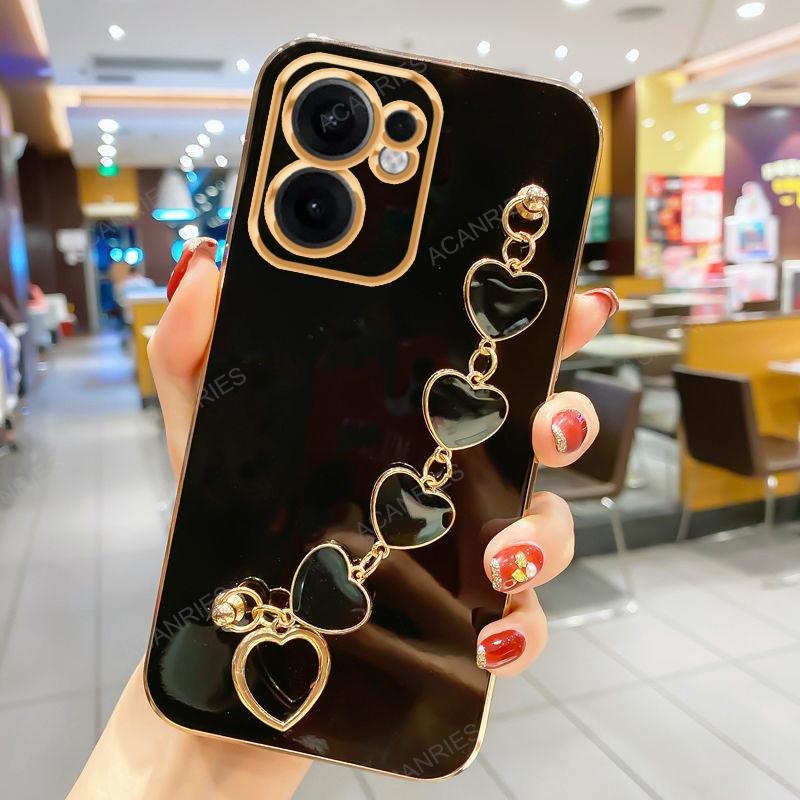 Reno13F Reno12F S Роскошный чехол-цепочка с сердечком и покрытием Love для Oppo Reno 13 12 F FS 4G 5G Мягкая задняя крышка на Reno13 Reno12