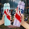 1PC American Flag Torn Distressed Print 750ml Color Plastic Sports Water Bottle Leakproof Flip Straw Lid Suitable for Sports Office Home Use