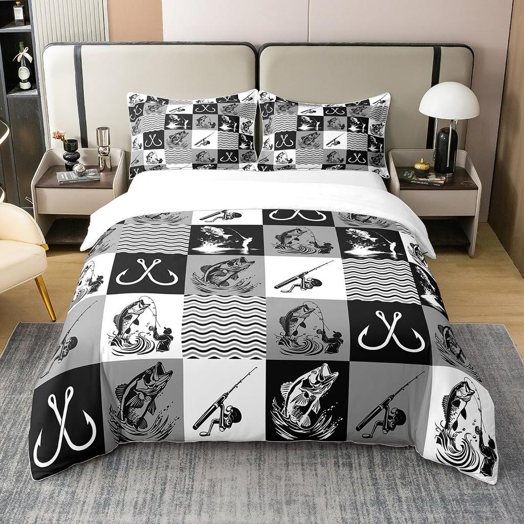 Fishing Duvet Cover Sets For Adults Queen Size Quilt Covers Lightweight Down Room Decor 2 Pillowcases 1 Duvet Cover No Comforter