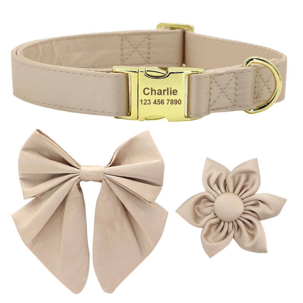 Personalized Dog ID Collar Cute Bowknot Pet Necklace Dog Buckle Collars With Bow Tie Flower Accessories For Small Large Dogs