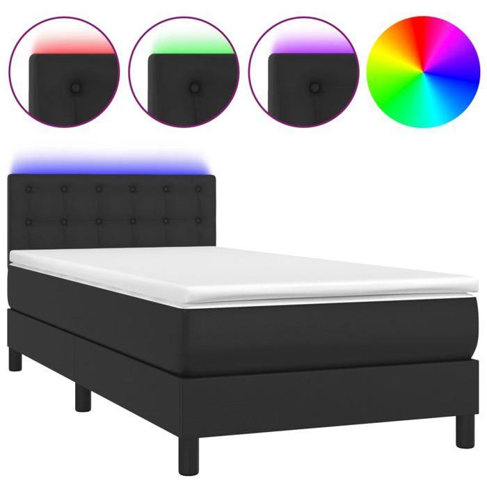Sommier à lattes avec matelas - Noir - 90x190 cm - LED colorée - Tête de lit incluse